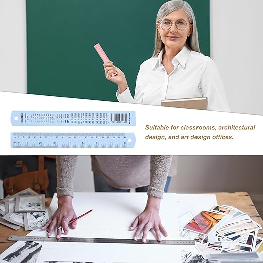 HARFINGTON 2pcs Metal Straight Ruler 20cm Metric SAE Aluminum Alloy Measuring Rulers Scale Tool with Hole for Measure Study Reading Classroom Office, Light Blue-DeskLoop Office