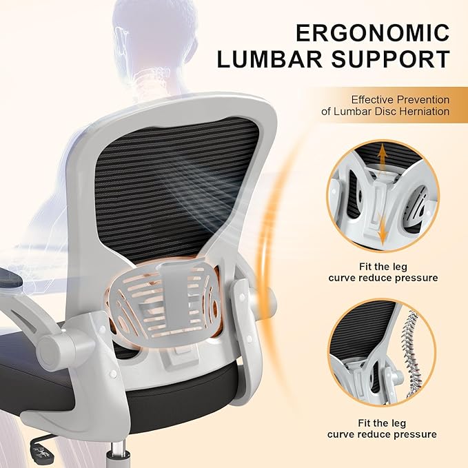 Office Chair, Ergonomic Desk Chairs 330LBS Capacity High Back Mesh Computer Chair with Flip-up Armrests, Comfy Work Chair with Adjustable Lumbar Support, Rolling Chair-DeskLoop Office