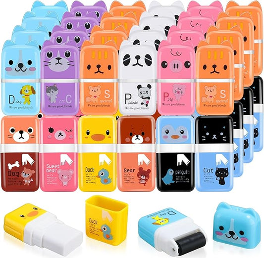 Seajan 44 Pcs Erasers for Kids Gift Bulk Cute Animal Themed Pencil Eraser with Clean up Roller for School Party Christmas Favors(Classic)-DeskLoop Office