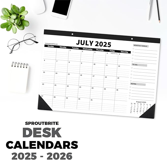 Sproutbrite 18 Month Desk Calendar 17" x 11.5" Medium Size Desktop Monthly Planner with To-Do List and Notes, Home, Office School Desk Calendar (July 1 PACK)-DeskLoop Office