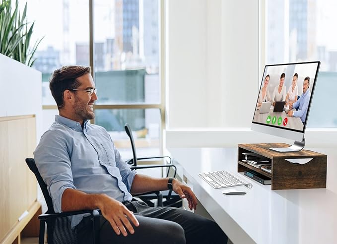 Zimilar Monitor Stand Riser, 2 Tiers Laptop Computer Monitor Riser for PC Screen, iMac, Desktop Wooden Screen Monitor Stand Riser with Storage for Home Office-DeskLoop Office