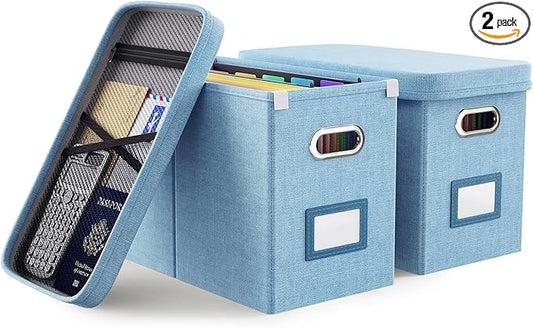 Oterri File Organizer Box with Lid, Hanging Filing File Box with Mesh Pocket, Document Organizer Box for Letter Files, Portable Storage Box with Smooth Sliding Rail for Office&Home (2 PCS, Sky-blue)-DeskLoop Office