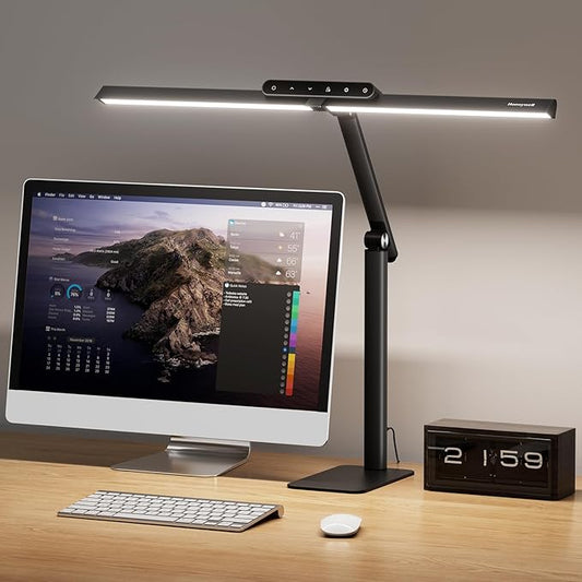 Honeywell LED Desk Lamp with Base - HJ1BK Sunturalux Eye-Caring Architect Desk Lamp for Home Office, 1200LM Computer Desk Light 4 Color Modes Stepless Dimming Task Desk Light with Timer Function Black-DeskLoop Office