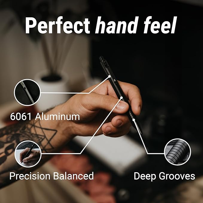 Everyman Grafton Full Click Refillable 0.7mm Ball Point Pen, Black | Sleek Anodized Aluminum EDC Pen with Deep Grooved Grip | Smooth Writing Pocket Pen for Office, Travel, Gifting & Daily Use-DeskLoop Office
