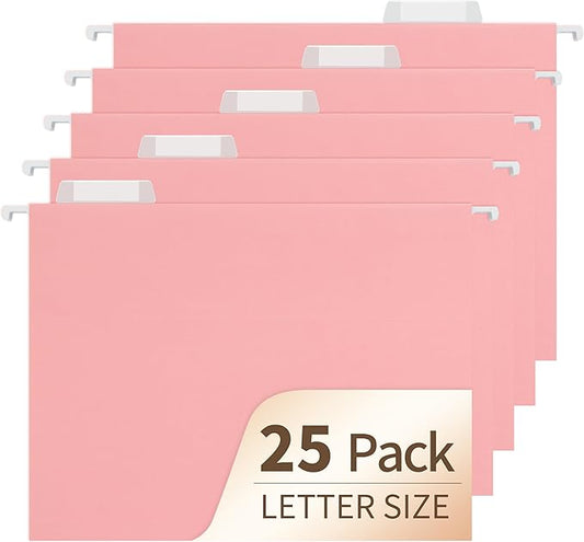 Hanging File Folders, 25 Pack Letter Size File Folders with 1/5-cut Tabs, Office Essentials for Filing Cabinet & Desk Storage-DeskLoop Office
