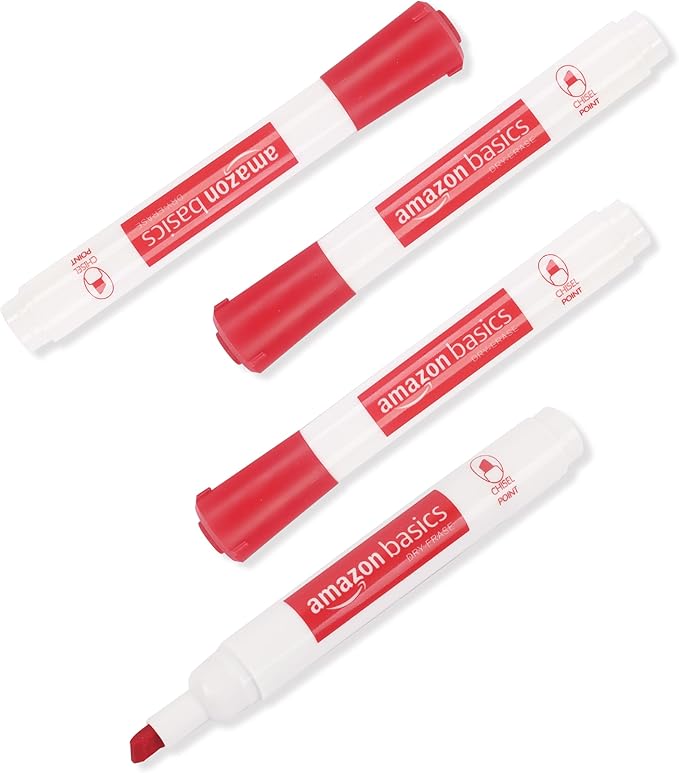 Amazon Basics Dry Erase Markers For Whiteboards, Chisel Tip, Low-Odor, Red, Pack of 12-DeskLoop Office