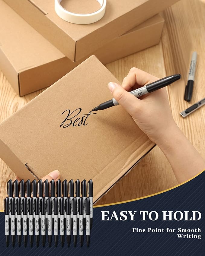 Thenshop 400 Pack Permanent Markers Bulk Black Permanent Marker Set Fine Point Pens Work on Wood, Metal, Stone, Glass-DeskLoop Office