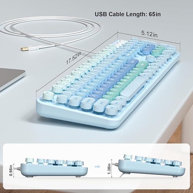 Large Print Wired USB Keyboard, 104 Keys Full Size Typewriter Keyboards, Plug and Play Office Computer Keyboard with Number Pad for Windows, PC, Laptop, Desktop (Blue Colorful)-DeskLoop Office