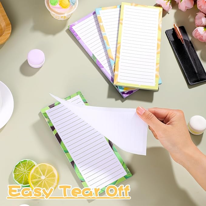 4 Pack Magnetic Note Pad for Fridge with Pen Holder, Totally 200 Sheets Grocery List Magnet Pad for Refrigerator Magnetic Shopping List Pad(Fruit Design)-DeskLoop Office