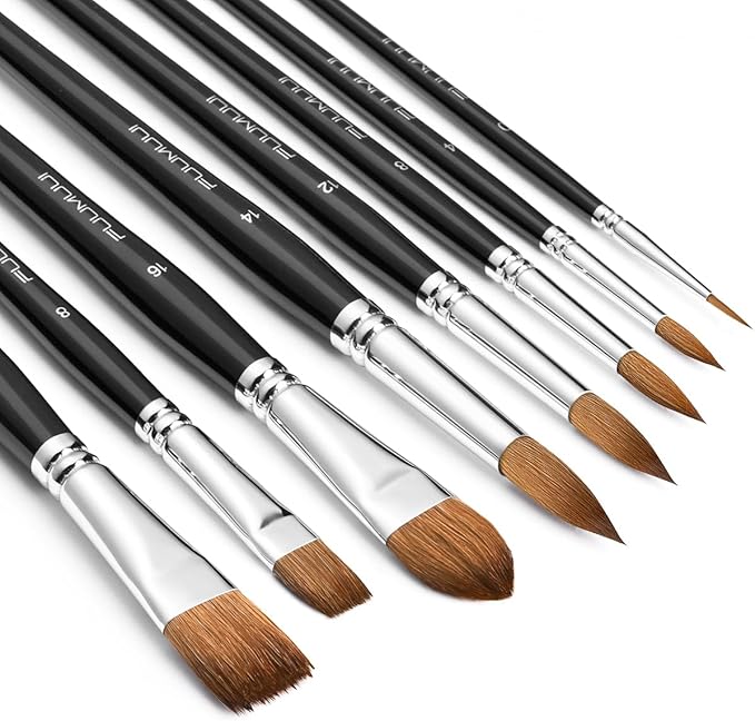 Watercolor Brushes Professional, Fuumuui 8Pcs Sable Paint Brush Set Variety Shapes with Flat, Round Pointed, Cat's Tongue Oval Wash Perfect for Watercolor Acrylic Gouache Inks Painting-DeskLoop Office