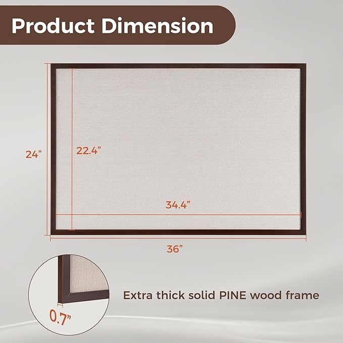 Fun Memories Cork Board Bulletin Board for Office, 24" x 36" Pine Wooden Framed Corkboard, Wall Mounted Notice Pin Board for School Home & Office, Dark Walnut-DeskLoop Office