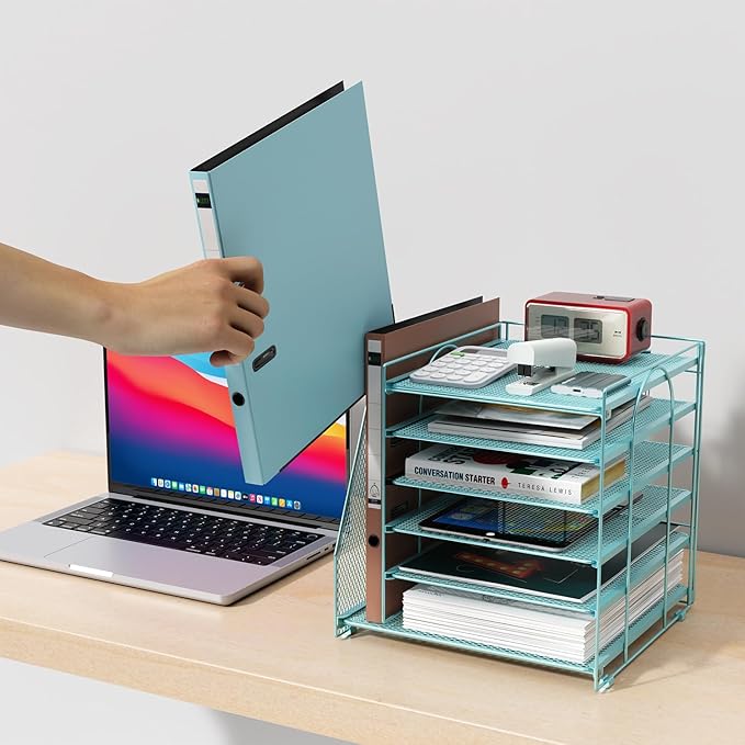 gianotter Desk Organizers and Accessories, 6-Tier Paper Organizer with File Holder, Document Organizer, Office Decor, Home Office Essentials (Blue)-DeskLoop Office
