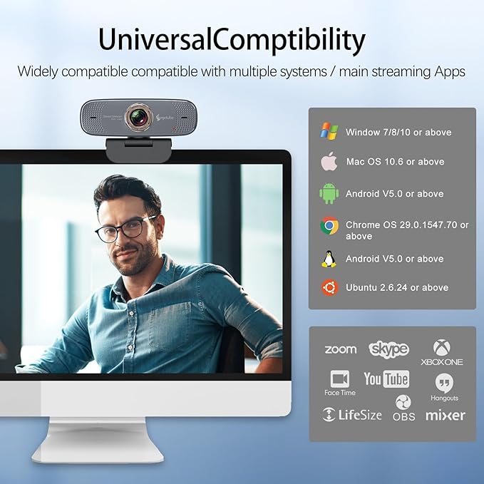 Angetube 1080P HD Webcam with Privacy Shutter Dual Noise-Cancelling Mic PC Camera Webcams, Wide 90° View, USB Plug & Play for Video Conferencing, Streaming, Zoom/Skype/YouTube for PC/Desktop/Laptop-DeskLoop Office