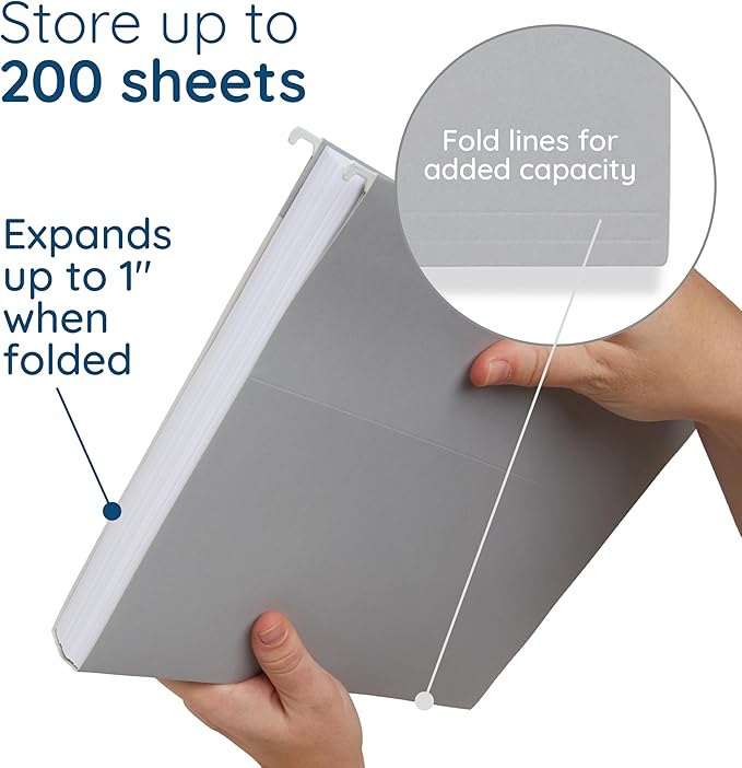 25 Blue Summit Supplies Grey Hanging File Folders Letter Size - Durable 11pt Paper, Hanging File Folders Gray, Plastic Tabs and Inserts Included, Perfect for Office Organization-DeskLoop Office