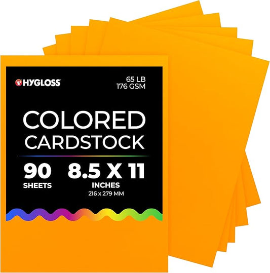 Hygloss Light Orange Bright Colored Cardstock - 8.5x11-Inch, 90 Sheets, 65 lb/ 176 gsm, Fade-Resistant, Acid-Free Color Card Stock Paper-DeskLoop Office