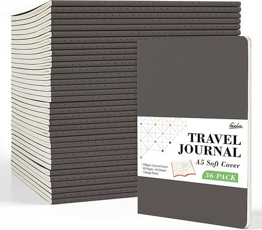 feela 36 Pack Soft Cover Journal Bulk, Lined Blank Travel Journal for Women Men Writing, Notebooks College Ruled for Work, Note Taking Notebook School Business Supplies, 8.2” x 5.5”, A5, Gray-DeskLoop Office