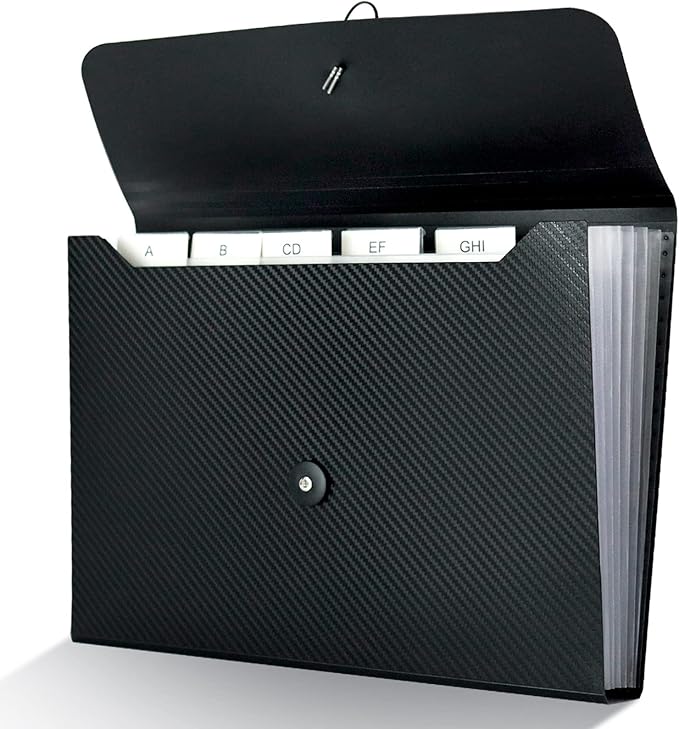 7 Pocket Expanding File Folder with Tab Inserts, Accordian File Organizer Document Receipt Organizer, Accordion Folder File Keeper A4 Letter Size, for School Home Office, Black-DeskLoop Office