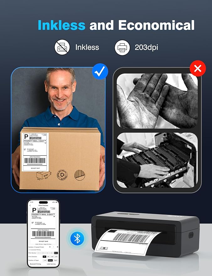 iDPRT Shipping Label Printer 4x6 Bluetooth Thermal Label Printer for Small Business and Shipping Package, Support Android, iPhone, Windows, macOS, Widely Used for Amazon, Shopify, Ebay-DeskLoop Office