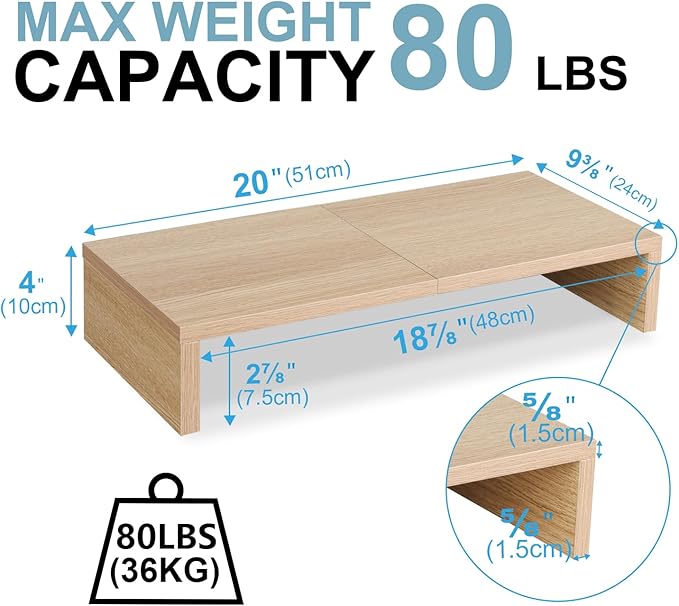 TEAMIX 20 Inch Wood Monitor Stand Riser, Wooden Desktop Stand for PC/TV/Laptop/Printer, Cozy Monitor Riser with Storage, Computer Stand Space-Saving-DeskLoop Office