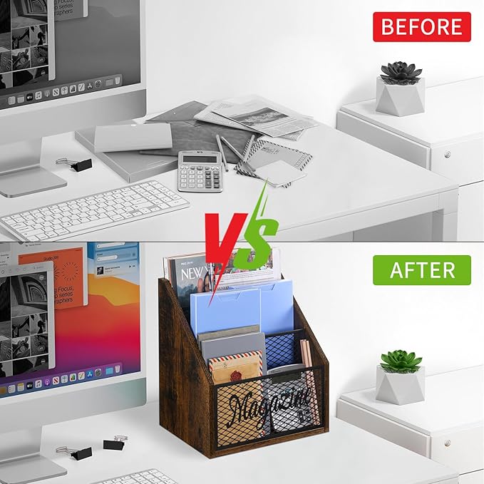 YINMIT Magazine Holder, Stepped 3 Tier Magazine Rack Floor, Magazine Storage Basket, Folder Organizer Bin for Magazines,Books,Newspapers,Tablets-DeskLoop Office