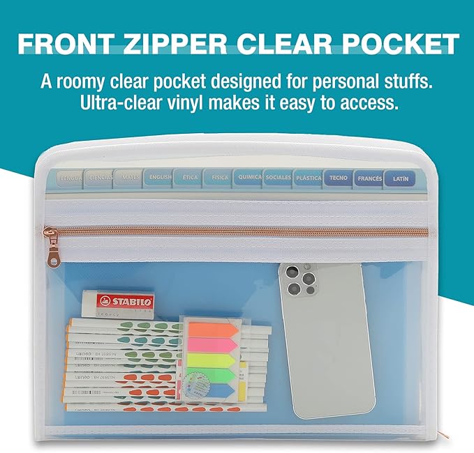 H4D 13 Pocket Expanding File Folder Organizer, Blue, 8.5-x-11-inch-DeskLoop Office