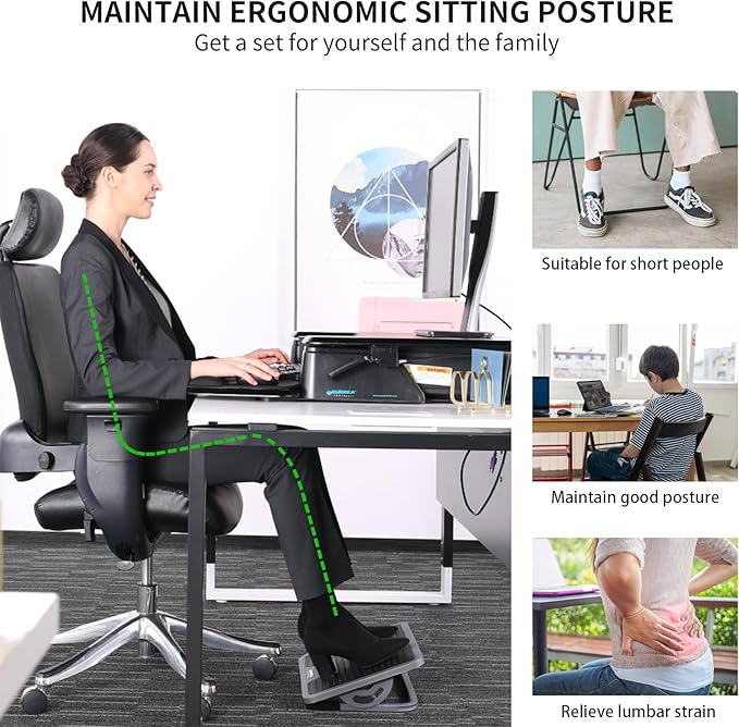EUREKA ERGONOMIC Tilt Adjustable Footrest, Foot Rest for Under Desk at Work with Massage Surface, Office Foot Rest Under Desk with 20 Degree Tilt No Locking, Metal Frame-DeskLoop Office