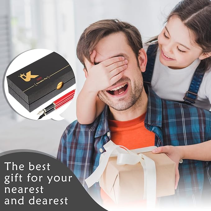 Tiankool Luxury Fountain Pen,Fine Nib, Exquisite Pen Gift Set for Men&Women-Includes 10 Ink Cartridges&Ink Converter- Nice Pens - Red-DeskLoop Office