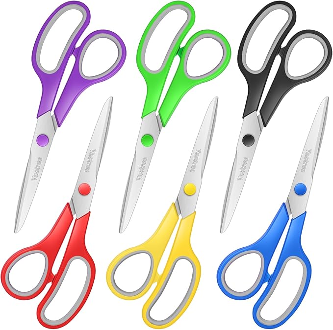 Scissors Bulk Set of 6-Pack, Taotree 8" Scissors All Purpose Comfort Grip Sharp Shears for Office School Supplies, High/Middle School Student Teacher Home Art Craft Sewing Fabric, Scrapbook Supplies-DeskLoop Office