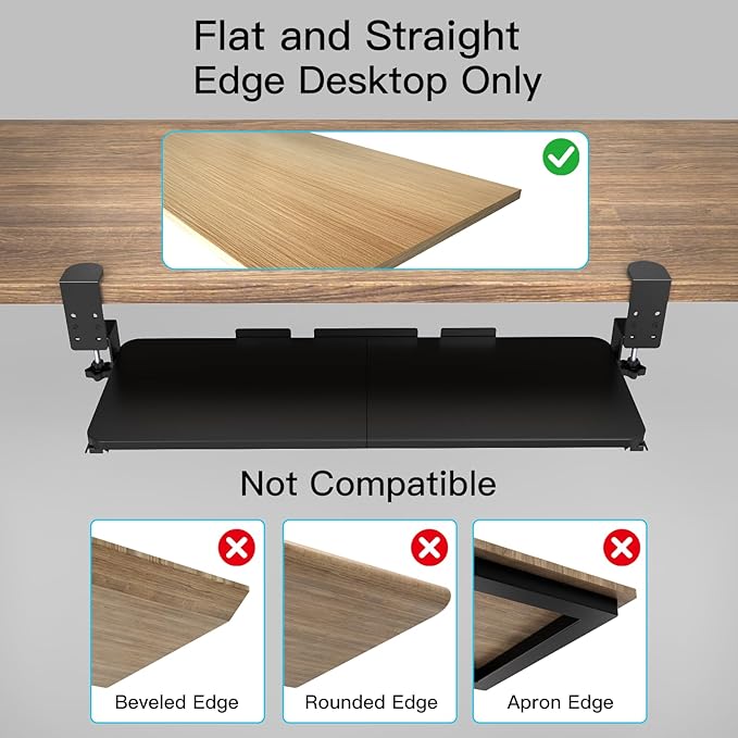 Ergonomic Keyboard Tray Under Desk Pull Out with Adjustable C-Clamp Mount, Slide-Out Computer Keyboard and Mouse Platform Drawer for Office and Home Typing (Black)-DeskLoop Office