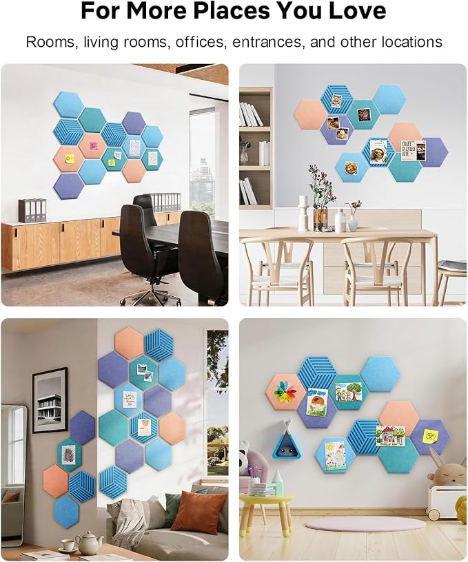 Hexagon Large Cork Bulletin Board Tiles, Peel and Stick Felt Wall Panels - Image 7