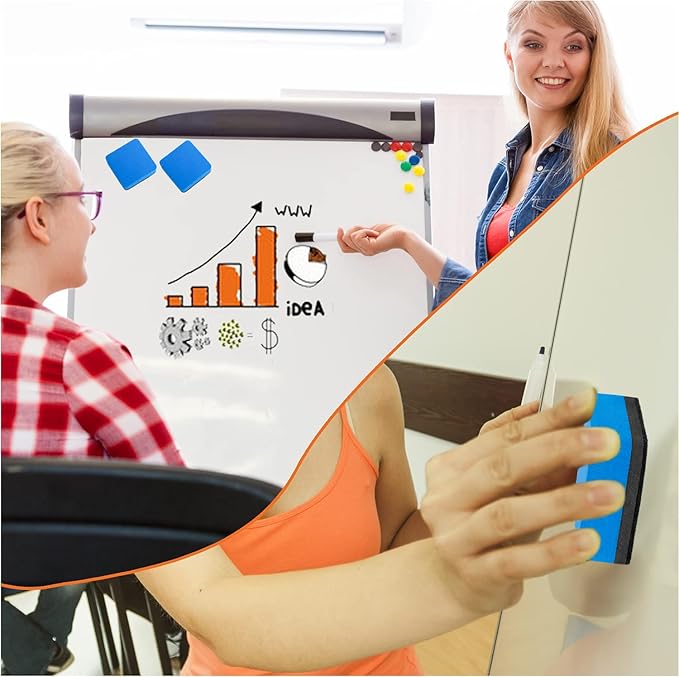 Dry Erase Markers, 48 Pack Magnetic Whiteboard & Chalkboard Cleaners, Small Magnetic Erasers (Blue)-DeskLoop Office