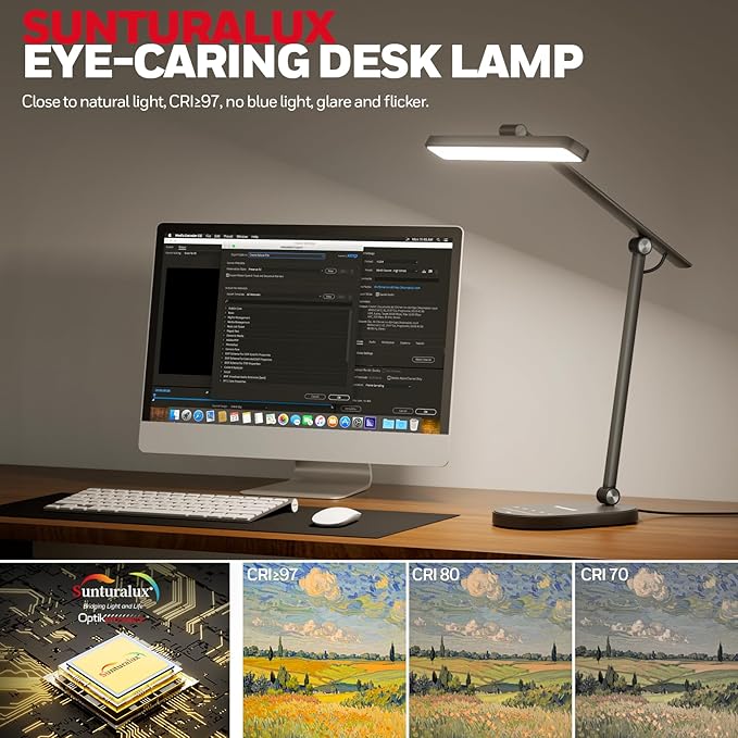 Honeywell Desk Lamp for Home Office, H4 Sunturalux™ Eye-Caring LED Desk Light, 700LM Dimmable Desk Lamp with Timer, Adjustable Desk Reading Light, Touch Auto Dimming Table Lamp for Study, Bedroom-DeskLoop Office