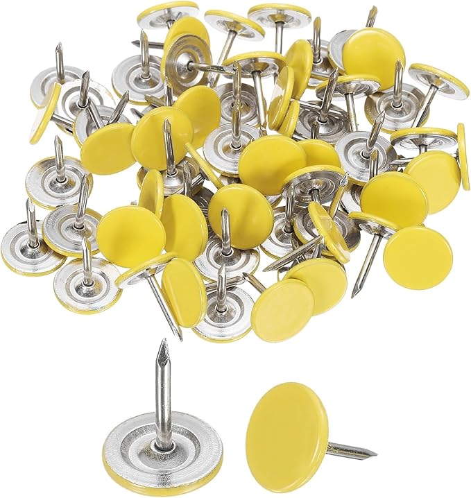 uxcell 150Pcs Upholstery Tacks, 11mmx13mm Flat Head Thumb Tack Decorative Furniture Nails Push Pins for Furniture Sofa Headboards, Yellow-DeskLoop Office