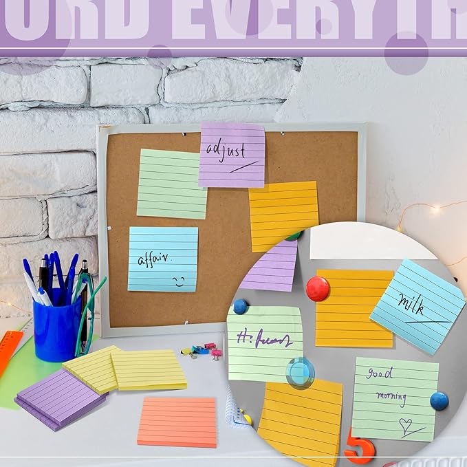 24 Pack Pop Up Sticky Notes 3 x 3 Refills 1200 Sheets Colored Sticky Notes Self Adhesive Memo Pads for Home Office Supplies(Light Colors, Line)-DeskLoop Office