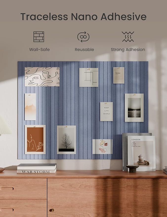 Bumusty Large Cork Board Alternative-47 x35 Felt Bulletin Board Tiles, with 30 Pushpins, 70 Adhesive Tabs, 12-Pack Slat Wall Paneling, Cork Boards for Office Push Pin Board Felt Board-Soft Periwinkle-DeskLoop Office