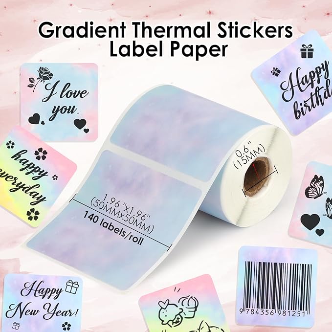 HuiJuKeJi 3 Rolls Thermal Square Label Paper,1.96 "x1.96 Gradient Label Maker Sticker for Phomemo M220/M200/M221/M110 Printer,Multi-Purpose Self-Adhesive Waterproof Labels for Barcode,DIY,Logo,Thanks-DeskLoop Office