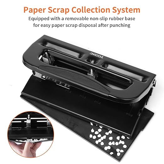 XOOL 3 Hole Punch, Heavy Duty Metal Hole Puncher for 2 or 3 Holes, 9/32" 7mm Hole Diameter, 40-Sheet Capacity, Adjustable Hole Spacing, Non-Slip Base for Office & School-DeskLoop Office