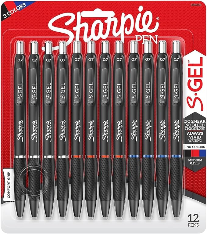 Sharpie S-Gel Gel Pens Writing Drawing Coloring Gel Pens For Journaling Medium Point Pen(0.7Mm) Assorted Colors 12 Count-DeskLoop Office