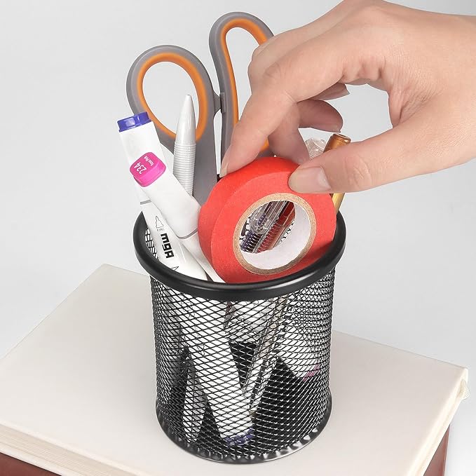 Tamaki Pen Holder Cup for Desk, Wire Mesh Pencil Cup Holder for Desk Office Pen Organizer (Black)-DeskLoop Office