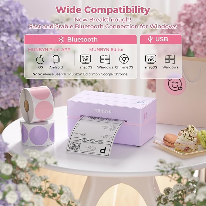 MUNBYN Bluetooth Thermal Label Printer, 130B Wireless 4x6 Shipping Label Printer for Shipping Packages Small Business Office or Home, Compatible with iPhone Android iPad Windows macOS Chrome Etsy eBay-DeskLoop Office