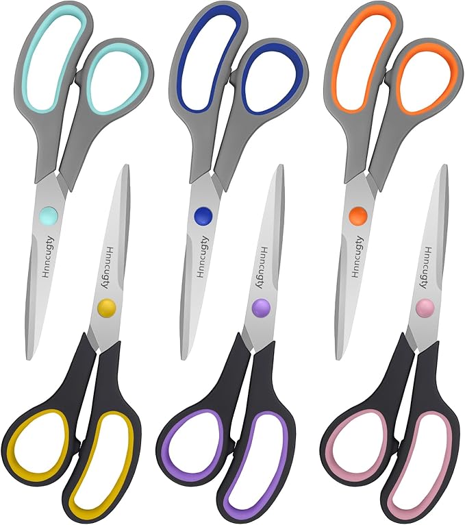 Scissors for Office School Supplies, Hnncugty 8" Scissors All Purpose Bulk Set of 6-Pack, Sharp Shears for Home Craft Sewing Fabric Middle School Student Teacher Supplies, Comfort Right/Left Handed-DeskLoop Office