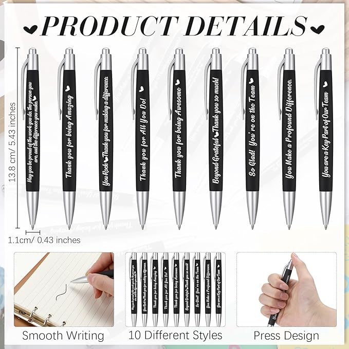 Yeaqee 100 Pcs Inspirational Pens Employee Appreciation Back to School Gifts Motivational Thank You Metal Greeting Quote Ballpoint Pen for Coworker Teacher(Black,Positive)-DeskLoop Office