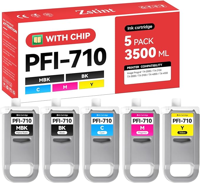 PFI-710 Pigment Ink Tank Set 5-Pack 700ml High Capacity Replacement for Canon PFI-710 PFI710 Ink Cartridges Compatible with Canon imagePROGRAF TX-2000 TX-2100 TX-3000 TX-3100 TX-4000 TX-4100 Printer-DeskLoop Office