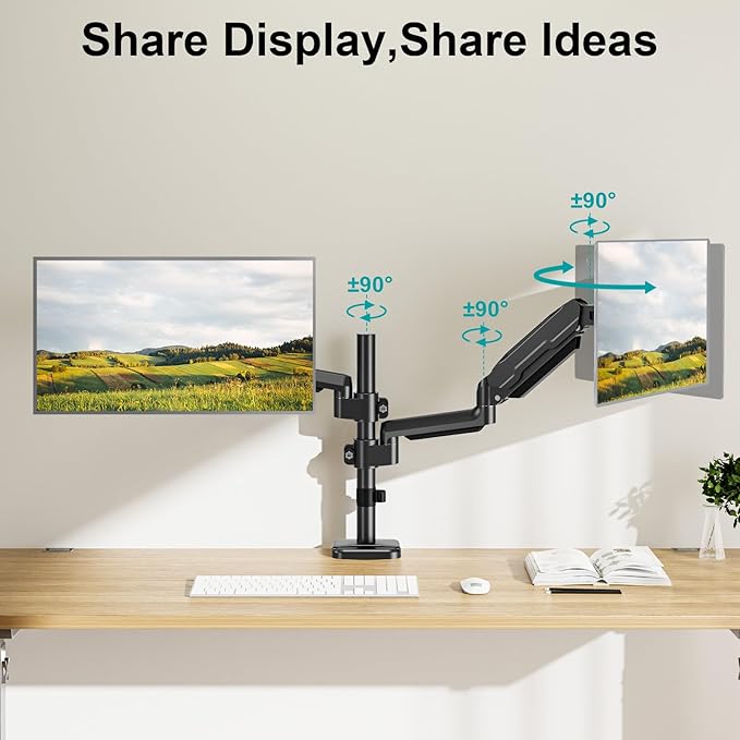 MOUNT PRO Dual Monitor Mount for 13-32" Computer Screen, Tall Monitor Stands for 2 Monitors, Adjustable Gas Spring Double Vertical Monitor Desk Mount, Each Arm Holds 4.4 to19.8lbs, VESA Mount, Black-DeskLoop Office
