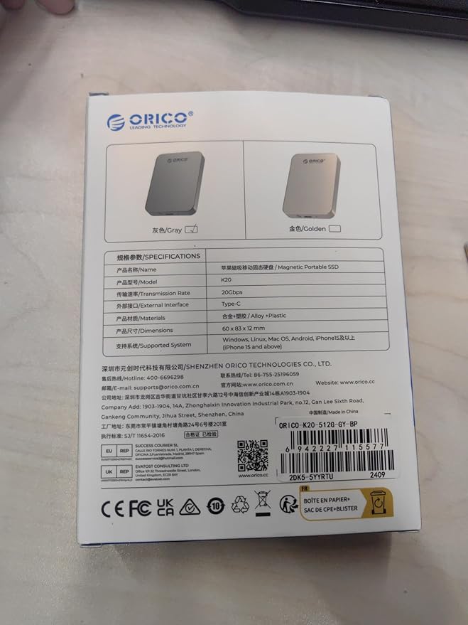 ORICO 512GB Magnetic Portable SSD, Metal Body, 4K 120 fps ProRes HDR Record and Store, Up to 460MB/s, USB C&A 2 in 1 Cable, External SSD Compatible with iPhone 16 Pro Max, Tablet, Computer - K5PLUS-DeskLoop Office