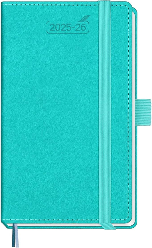 BEZEND Pocket Planner 2025-2026 Weekly and Monthly, 3.5" x 6" Academic Planner (Jul 25-Dec 26) 18-Month Mid-Year Calendar Book, Storage Pocket, Pen Holder, PU Leather Hardcover - Turquoise-DeskLoop Office