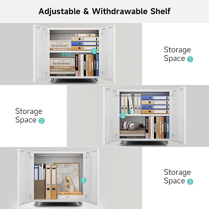 Warmiehomy Metal Printer Stand with Storage Mobile Printer Tables for Small Spaces with Door Adjustable Shelf File Cabinet on Wheels for Home Office (White)-DeskLoop Office
