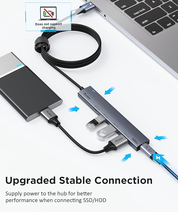 Aceele USB 3.2 Gen 2 Hub with 2 USB-A & 2 USB-C Ports, 10Gbps USB Splitter with 4ft Long Cable, USB Data Extented with 5V3A Type-C Power Port, Compatible for Laptop, iMac Laptop and More-DeskLoop Office