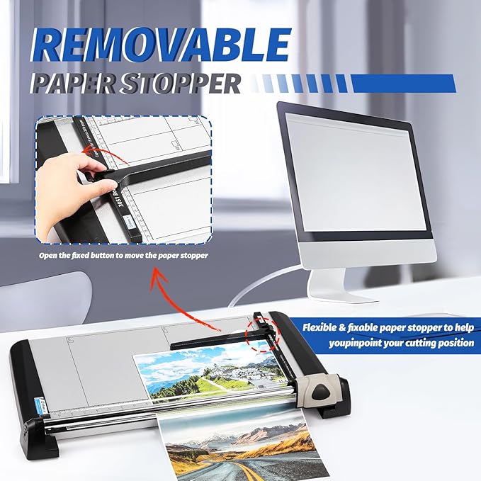 Rotary Paper Trimmer, 15 Sheets Heavy Duty Paper Trimmer, 480mm(18.90") Cutting Length, Commercial Grade Rotary Paper Cutter for Home/Office/School, Black & Silver-DeskLoop Office