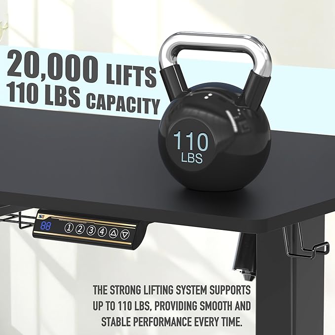 SHW 48-Inch Electric Height Adjustable Standing Desk with Drawer, Memory Preset and Cable Management Tray, Black-DeskLoop Office